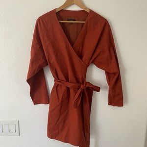 Majorelle Revolve stiff linen wrap dress - brownish red.